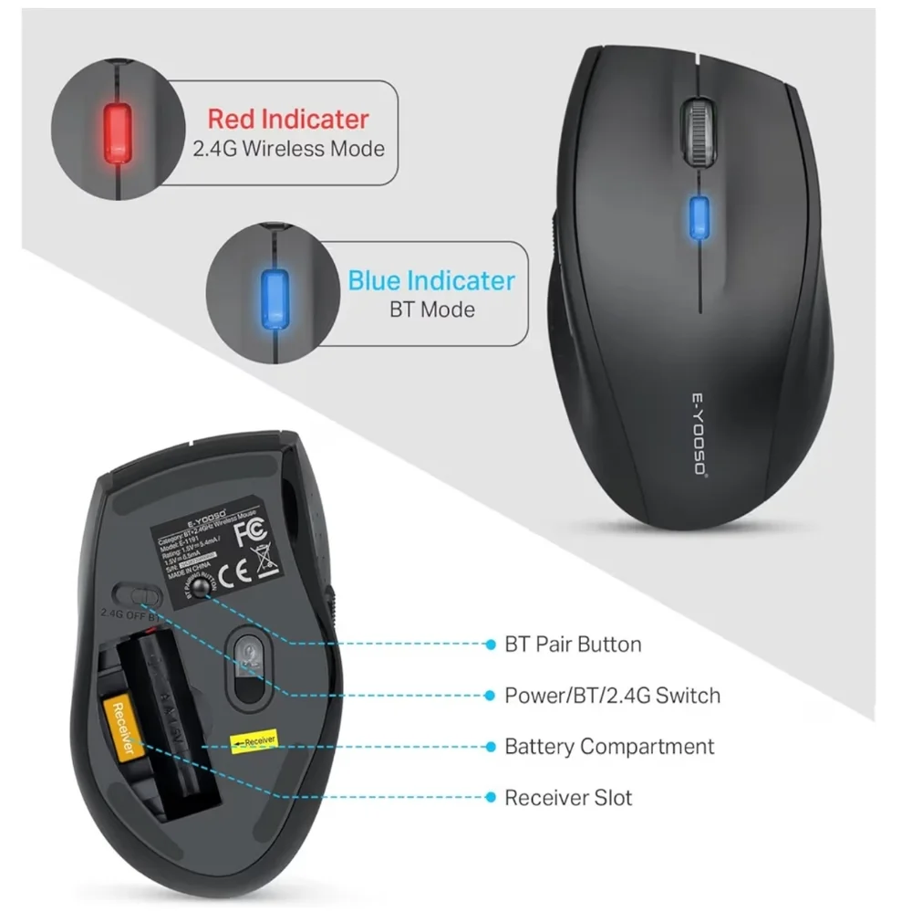 E-YOOSO Bluetooth Wireless Mouse (Black)